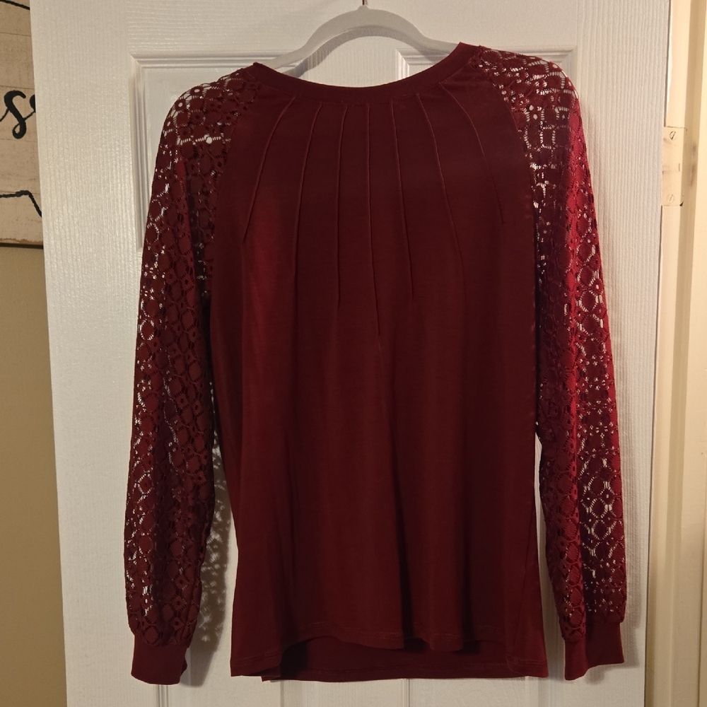 Elegant Lace Sleeve Maroon Blouse